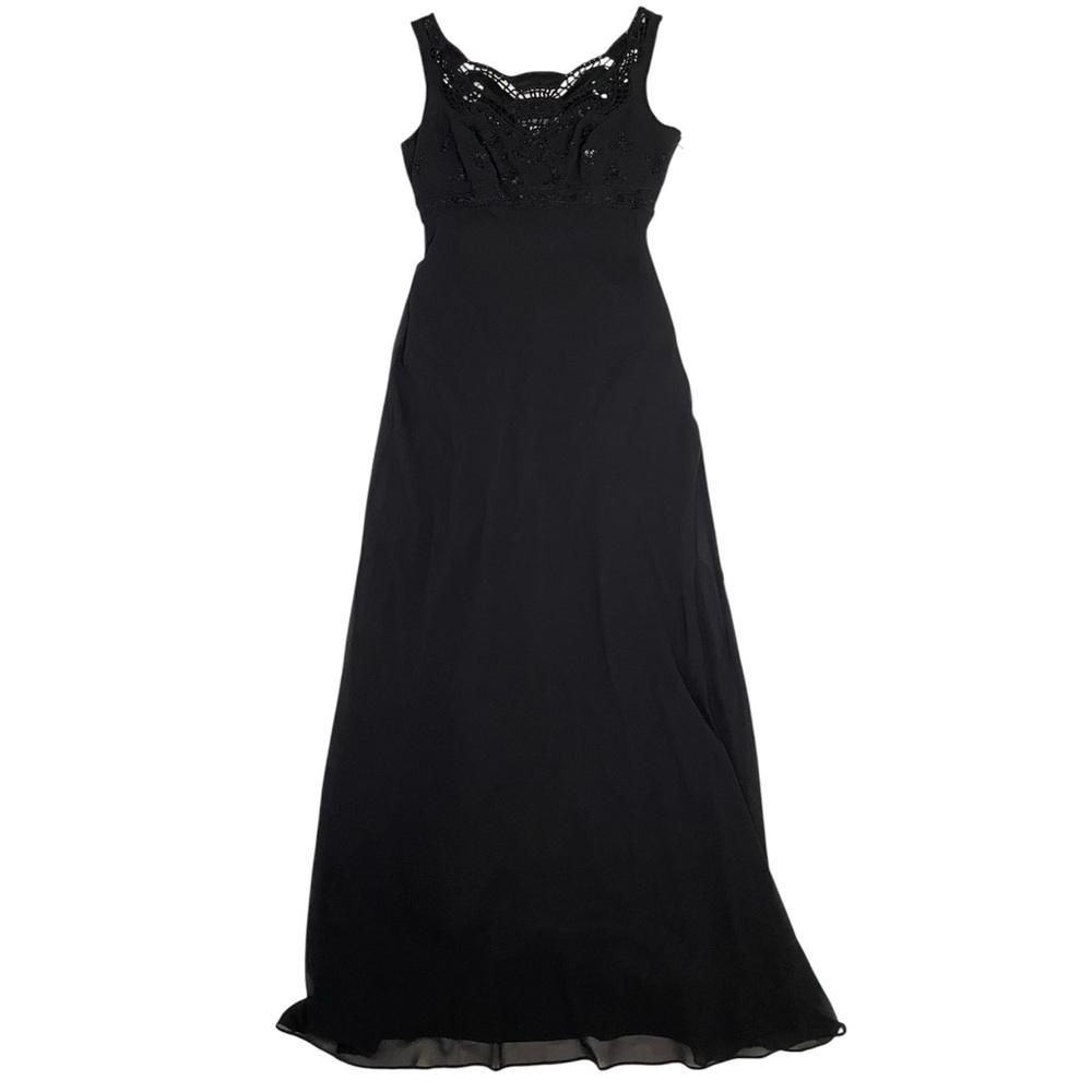 Vintage Alex Evenings black beaded lace maxi dress with sequins